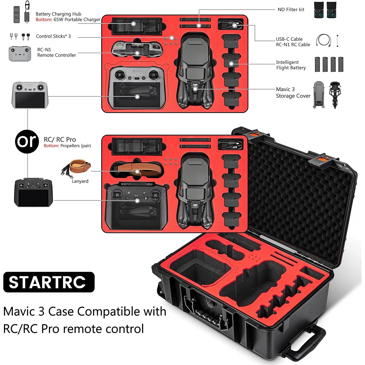 STARTRC Rolling Waterproof Hard Case for DJI Mavic 3 Classic Fly More Combo, Trolley Travel Case for DJI Mavic 3/Mavic 3 Classic Accessories with DJI RC/RC Pro Controller and RC-N1 Controller