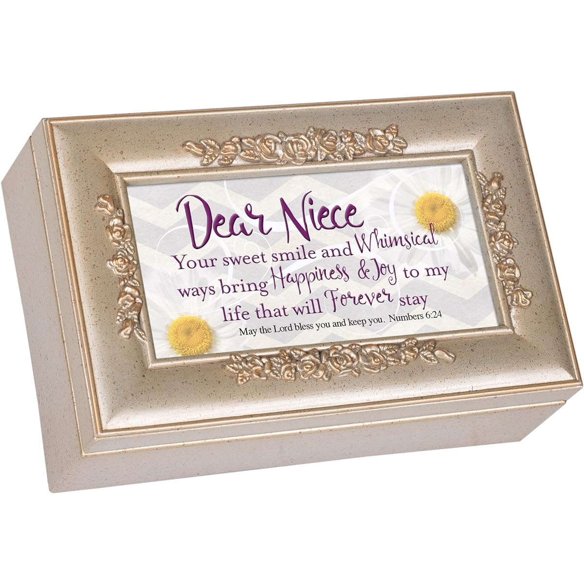 Sweet Girl Special in Every Way Champagne Silver Tone Petit Rose Music Box Plays Amazing Grace