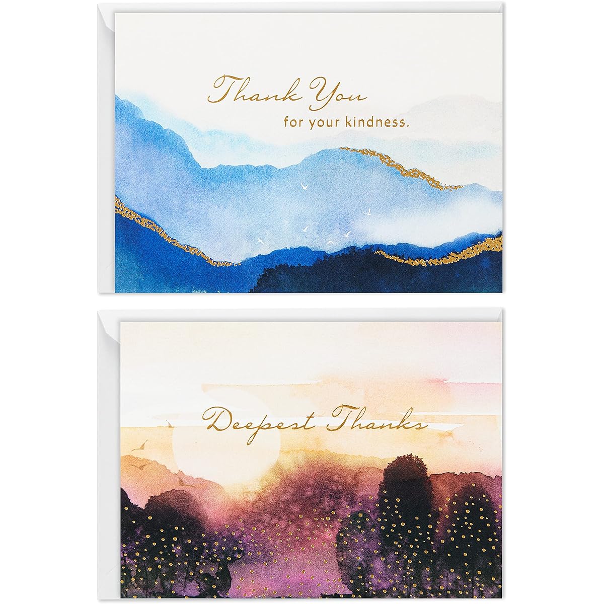 Hallmark Funeral Thank You Cards Assortment Watercolor Landscapes (50 Cards with Envelopes)