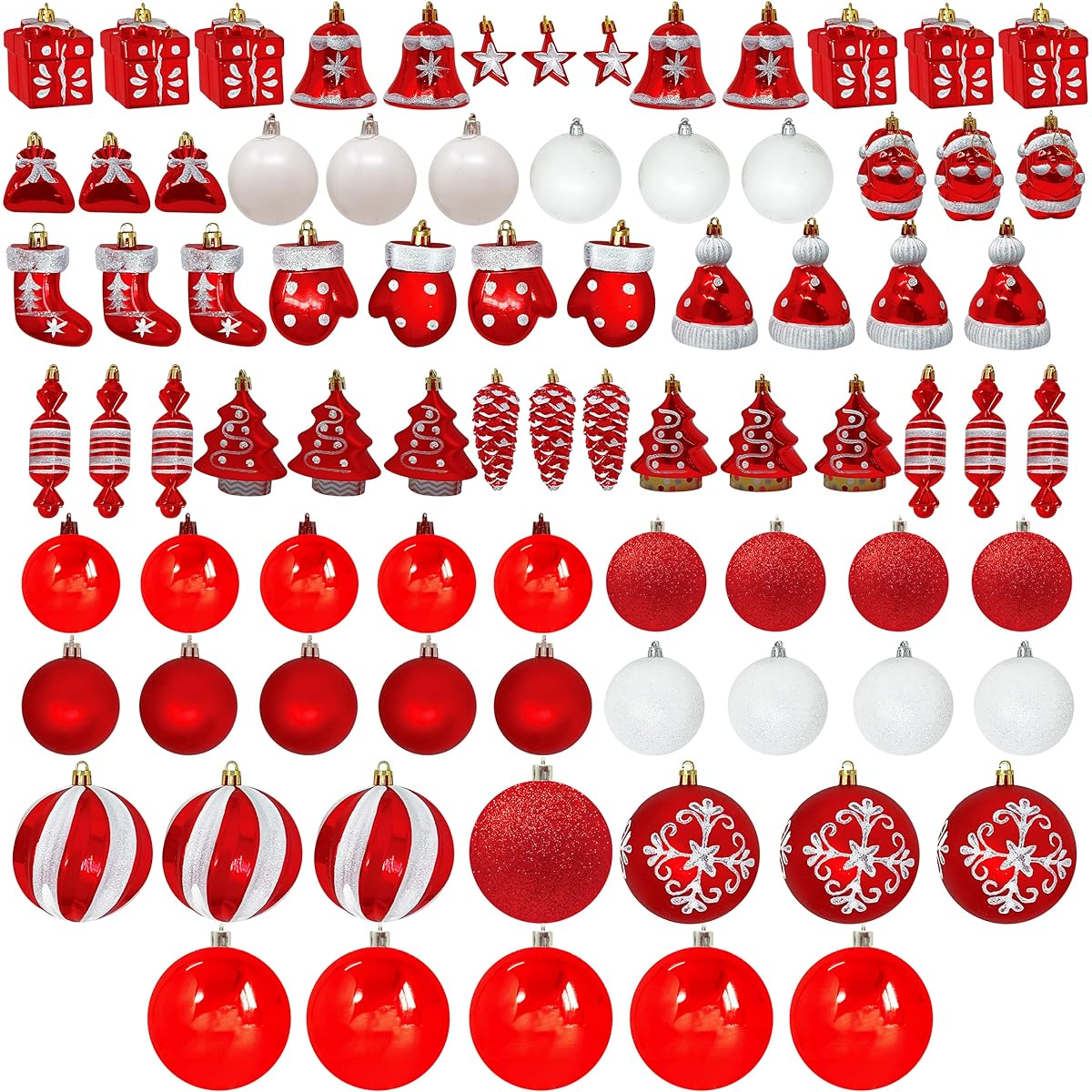 Joiedomi Christmas Ball Ornaments Set, 81 Pieces Deluxe Shatterproof Christmas Ornaments for Holidays, Party Decorations, Tree Ornaments for Special Events (Red & White)