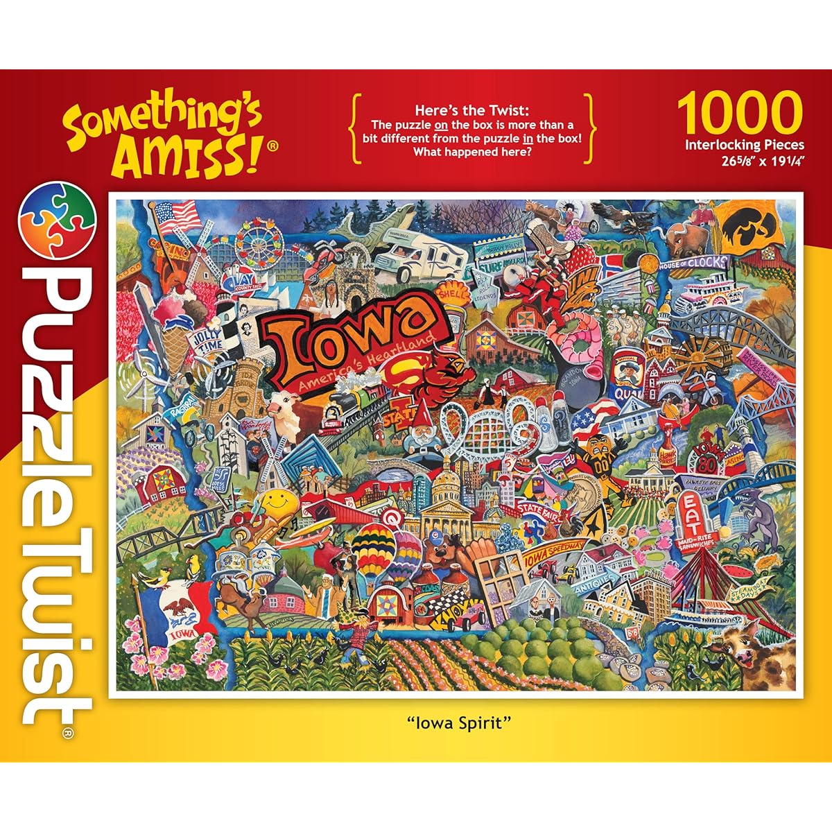 PuzzleTwist - Iowa Spirit - 1000 Piece Jigsaw Puzzle Something's Amiss! Series Uniquely Challenging Fun for Adults, Families and Teens, Made in the USA.