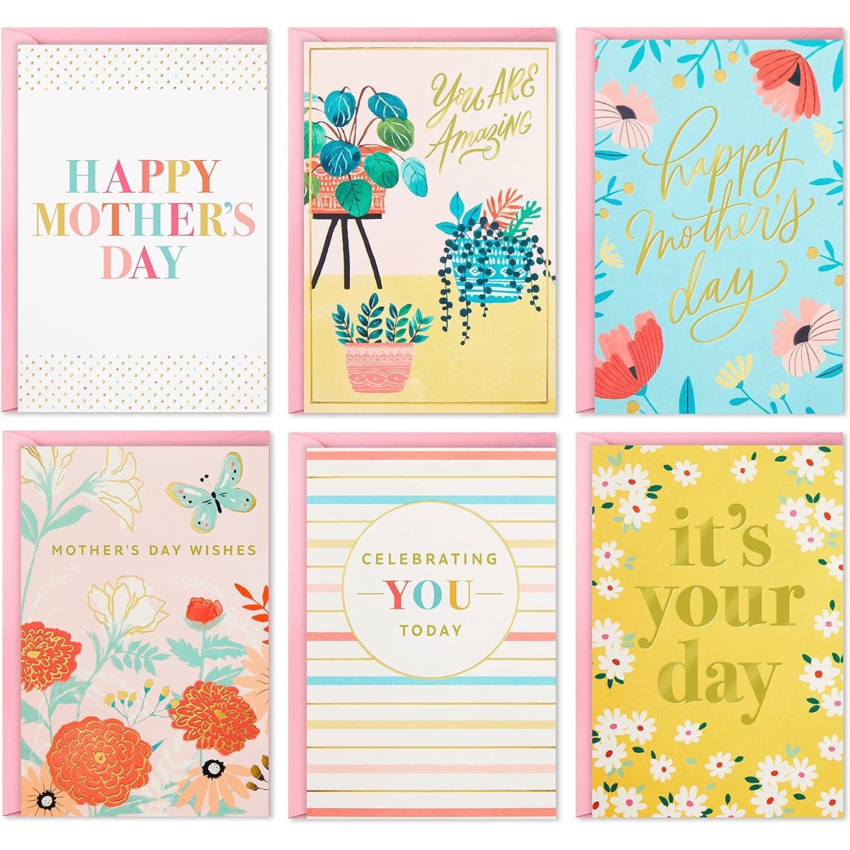 Hallmark Mother's Day Card Assortment, Mother's Day Wishes (36 Cards with Envelopes), Pink, 5MAY1000