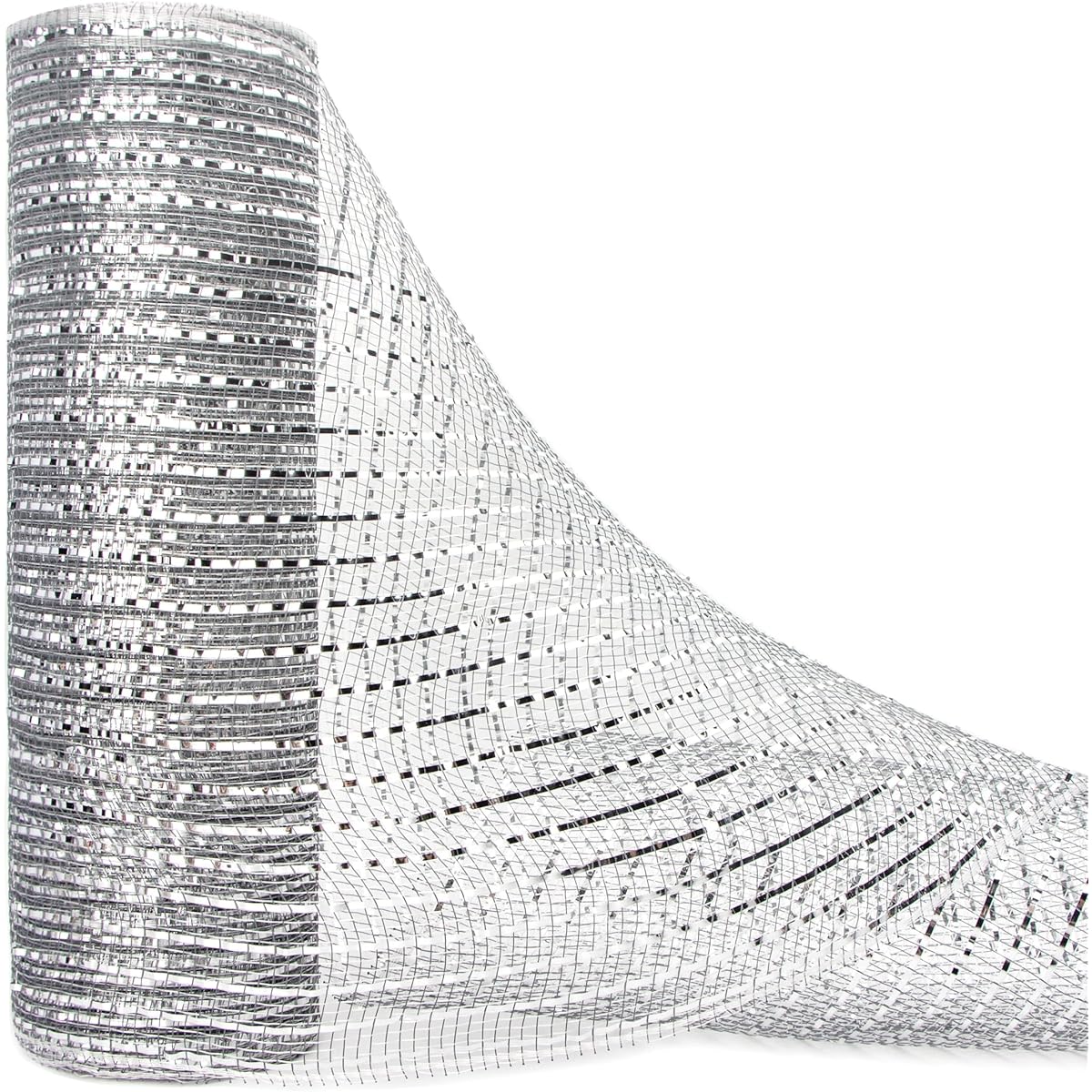 Ribli Lt. Silver Metallic Mesh Ribbon, Deco Poly Mesh 10 yards, Silver Foil, Christmas Ribbon for Wreath Swag and Christmas Tree Decorations.