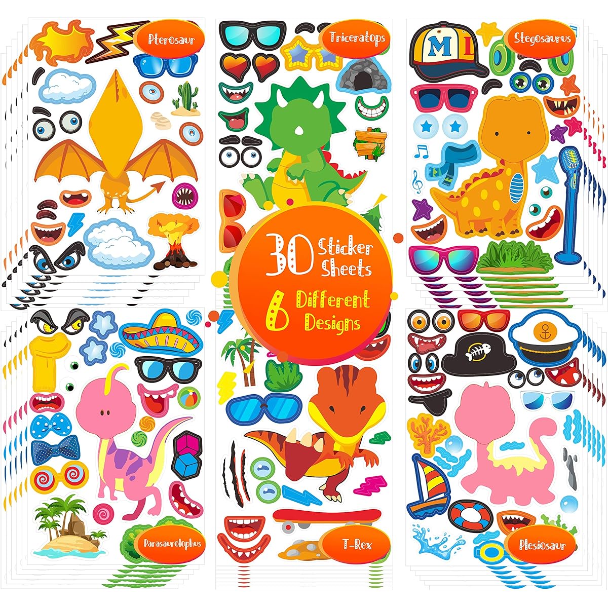 Reusable Dinosaur Stickers Gifts for Kids 700+ Dinosaur Stickers for Kids 3+ Make a Face Party Favors DIY Stickers for Kids Tear Resistant Reusable Stickers Reward Gifts