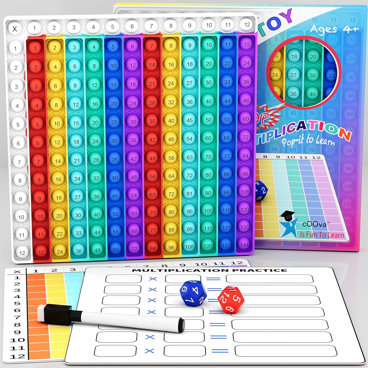cOOva Multiplication Game - Large Multiplication Chart Math Fidget Toy - Learning Game Math Toy - Multiplication Pop 12x12 Math Maneuver - Multiplication Machine Times Table