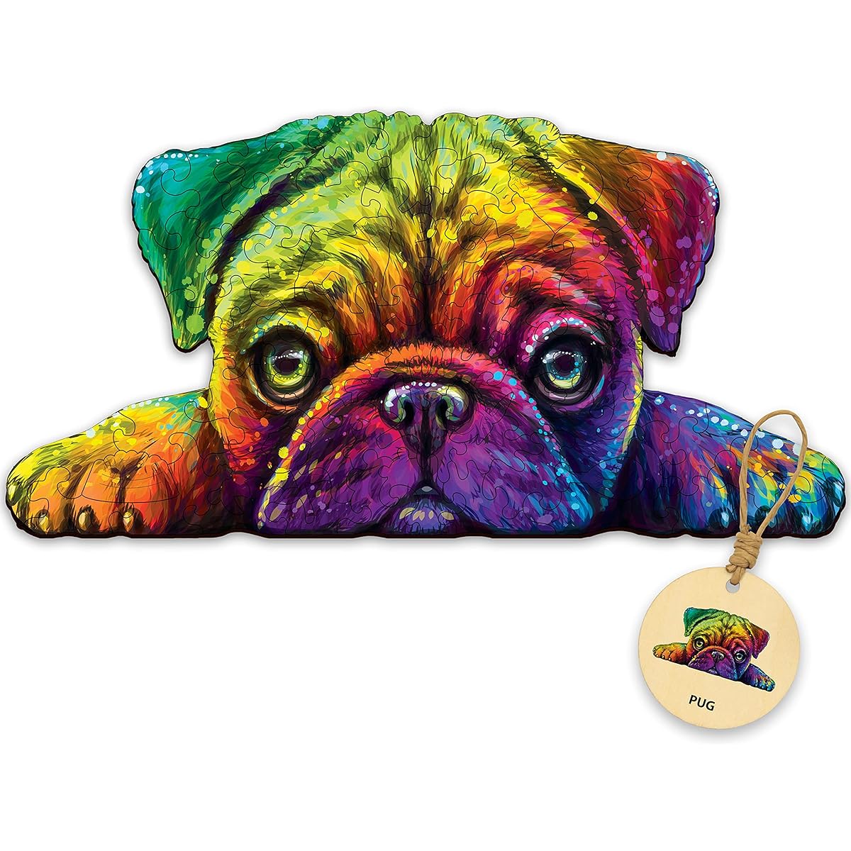 DEPLEE Wooden Puzzle for Adults Pug Wooden Jigsaw Puzzle Unique Shape Wooden Animal Puzzle Creative Challenge for Adults/Family/Friends 132 Pieces 2.9x11.7"(15.06x11.7") | Medium Size