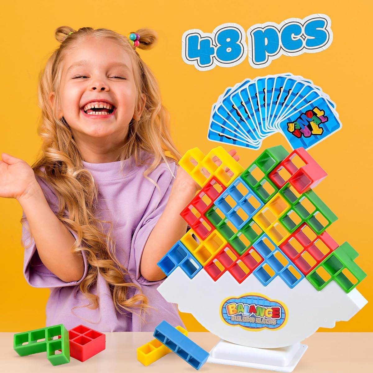 AVUNULYA 48 Pieces Tetra Tower Balance Stacking Blocks Game, Fun Balance Stacking Blocks Board Game for Kids, Family Games for Party