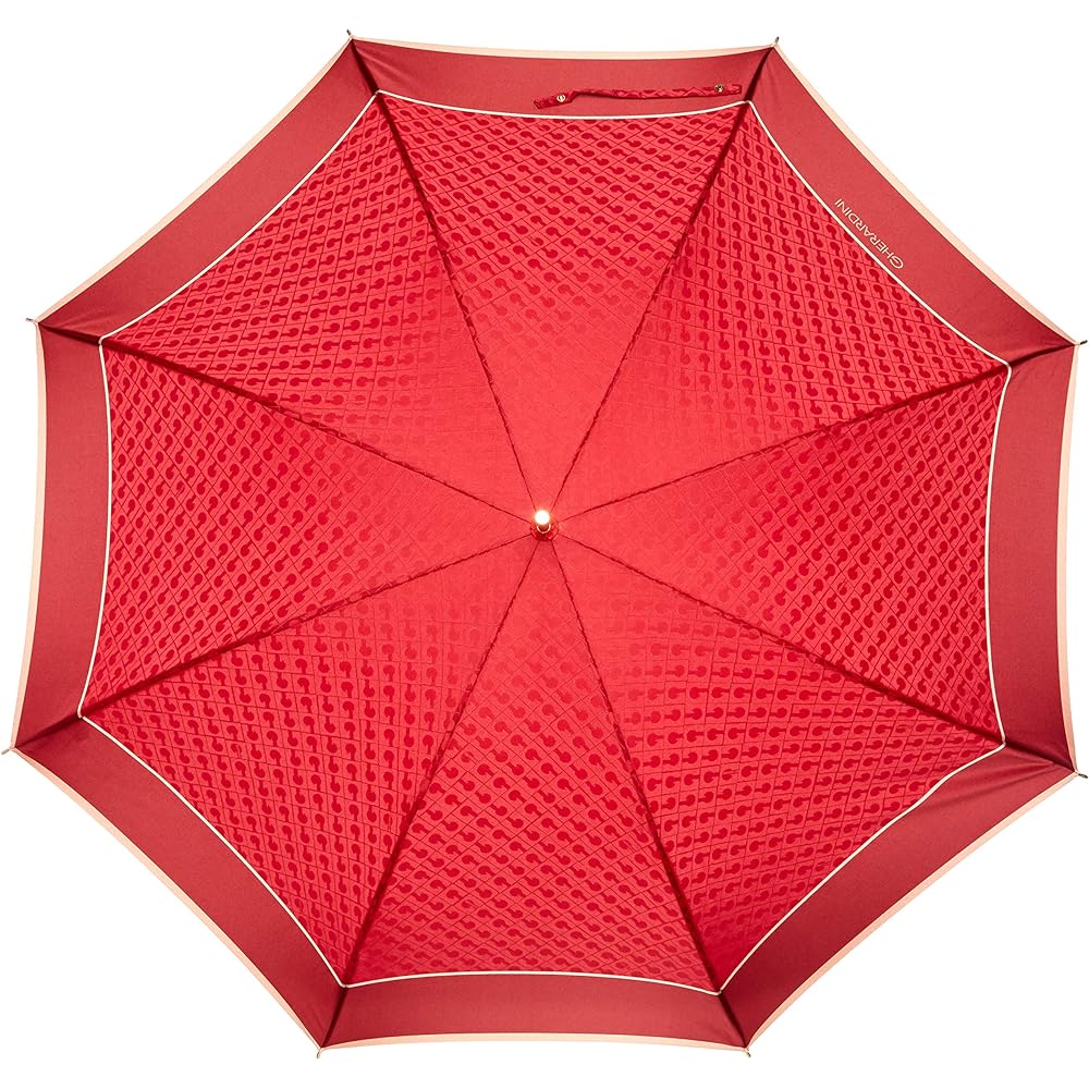 [Gherardini] AURORA 1GD 11001-01G Logo Jacquard Yarn-dyed Hand-Opening Long Umbrella (Made in Japan) Women's Red Japan Outer Rib 60cm (FREE Size)