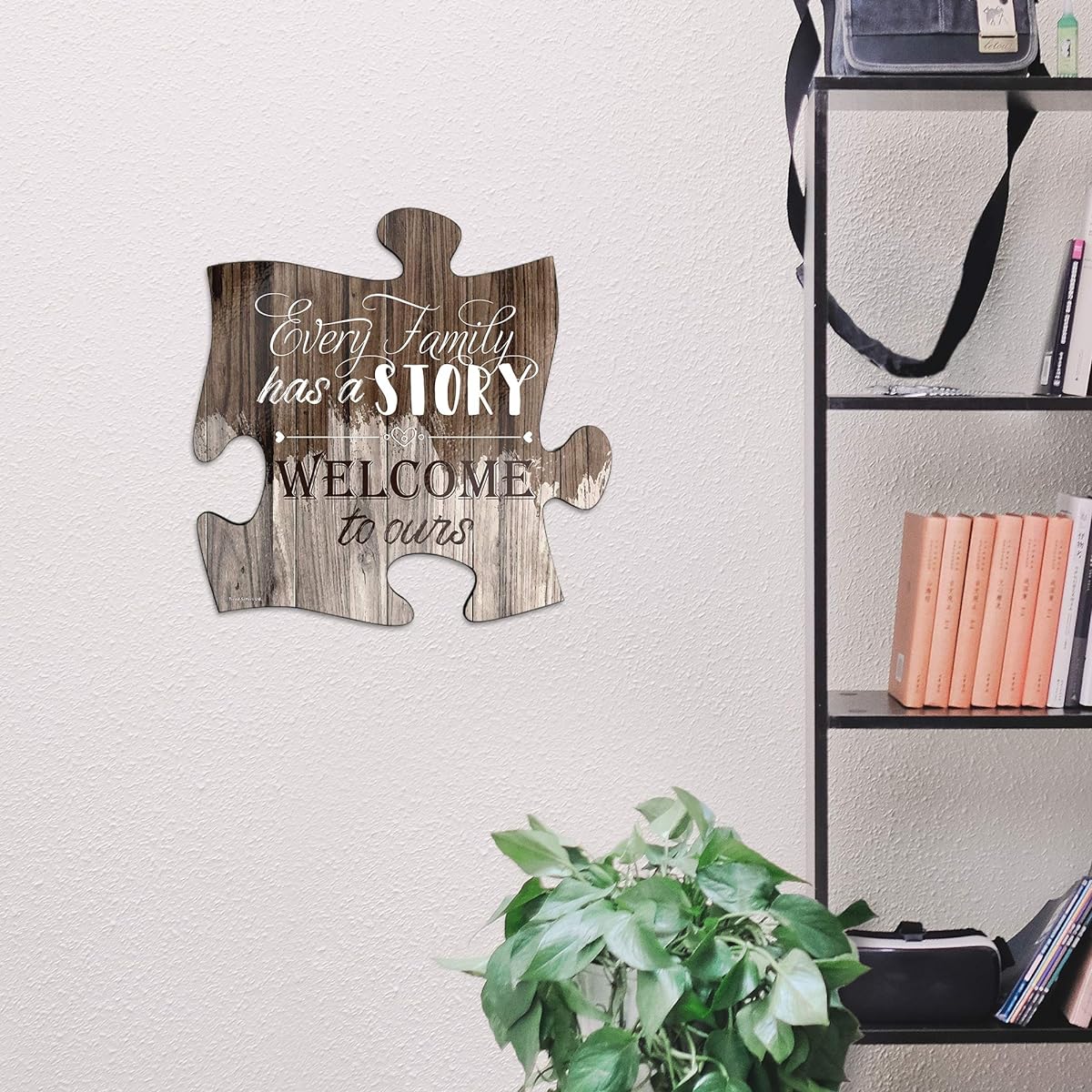 Every Family Has a Story - Inspirational Quote - Wedding or Housewarming Gift - 12" x 12" Wooden Puzzle Piece Wall Art Plaque - Farmhouse Rustic Home Decor - Hang Alone or Connect to Other Pieces