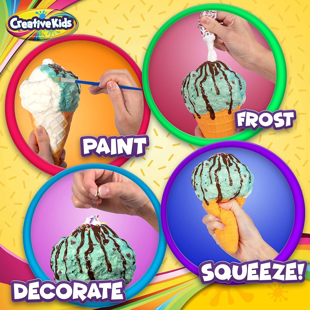 Creative Kids Paint Your Own Squishies Kit - 3 Jumbo & 2 Keychain Size - Arts & Crafts for Tween Girls - DIY Squishies for Girls - Craft Activity Gift Toys for Ages 6+