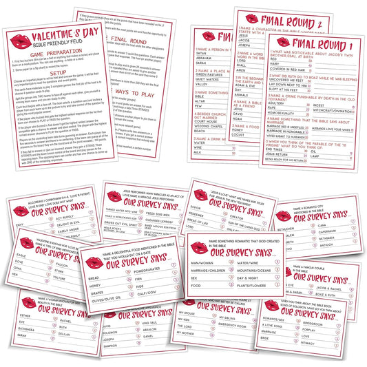 Valentine's Day Bible Feud - Hilarious Party Game of Guessing the Best Answer Bible Friendly Feud Valentine's Day Party Game Family Game Night Bible Games for Adults and Families 15 Trivia Cards