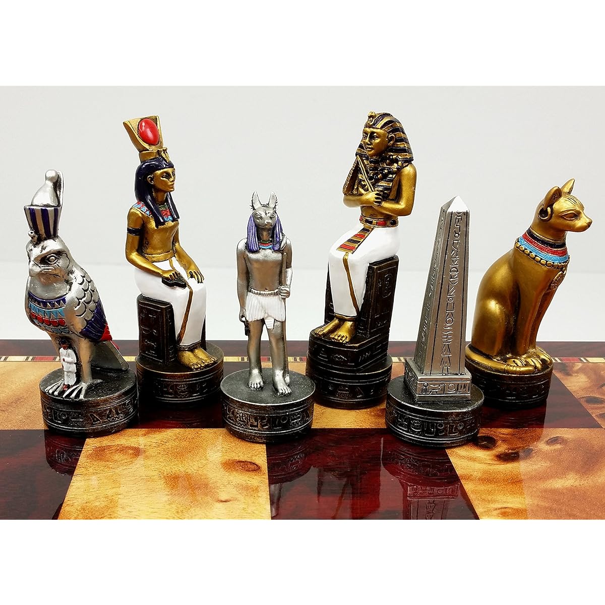 Egyptian Anubis Gold & Silver Chess Men Set W/ Color Accents - NO BOARD