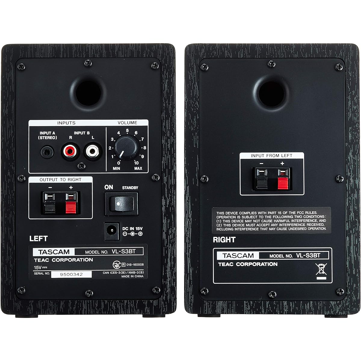 TASCAM VL-S3BT 2-way powered monitor speaker pair, built-in amplifier, PC speaker, small, low latency, Bluetooth aptX/AAC compatible, music production DTM