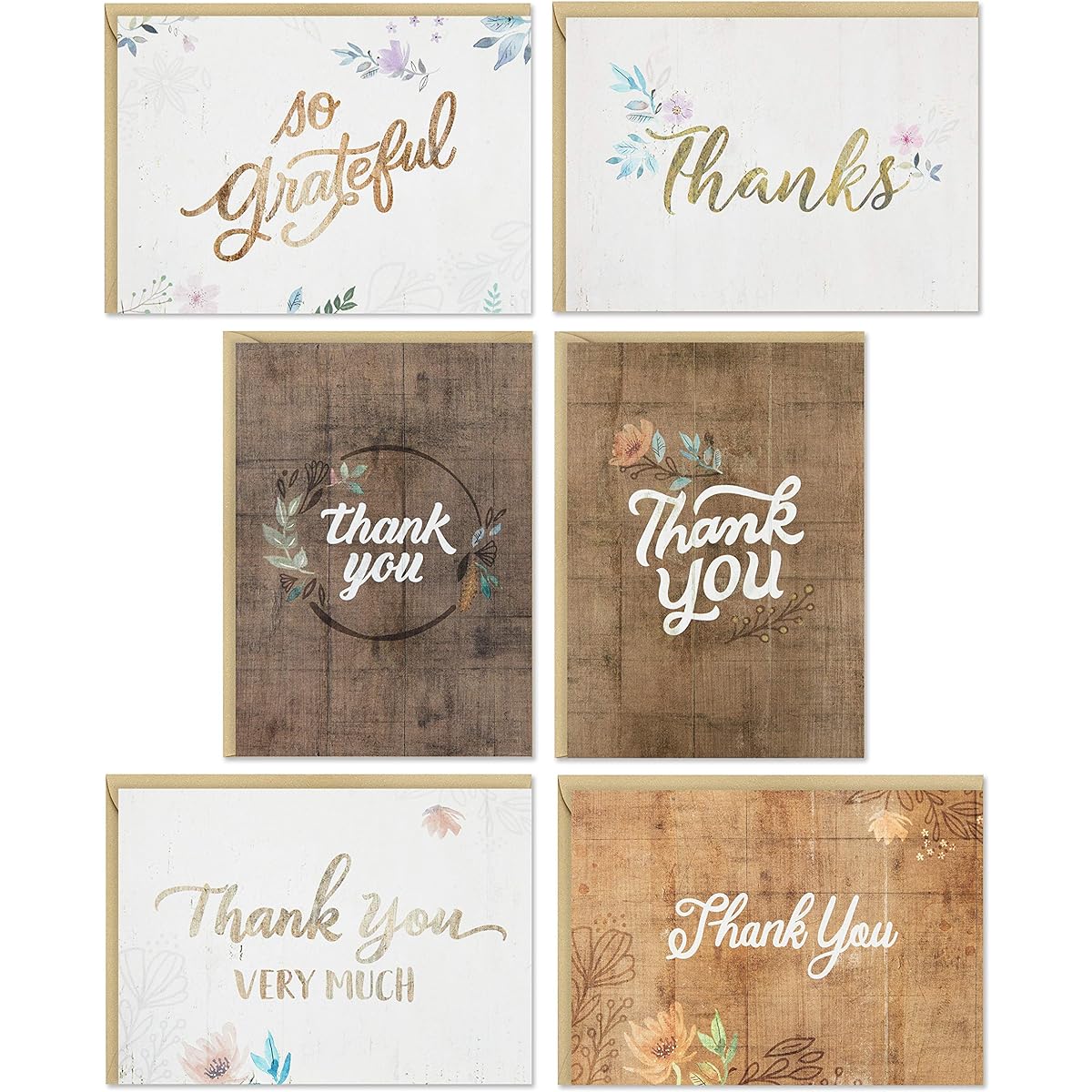 Hallmark Thank You Card Assortment Rustic Floral (48 Thank You Notes with Envelopes)