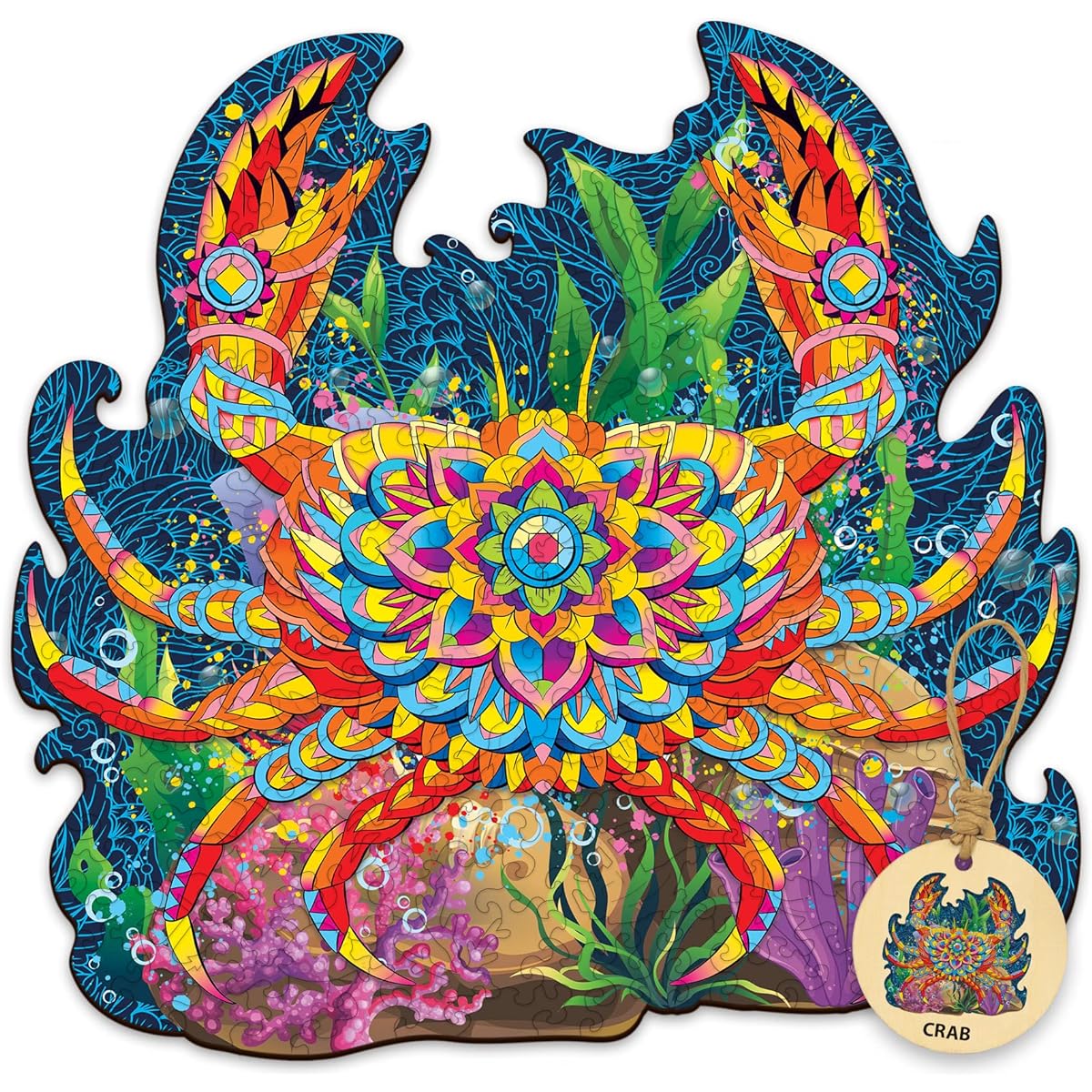 DEPLEE Wooden Puzzles for Adults Crab Wooden Jigsaw Puzzle Unique Shape Wooden Animal Puzzle Creative Challenge for Adults/Family/Friends 120-150 Pieces 11.3x11.6 Inch Medium Size