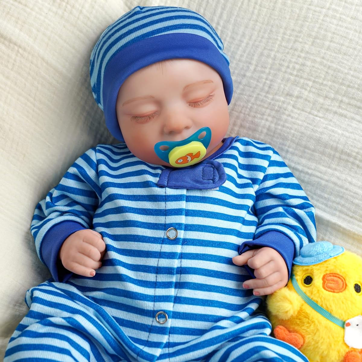 BABESIDE Lifelike Reborn Baby Doll Boy - 18 Inch Soft Skin Realistic Newborn Baby Doll Cute Sleeping Real Life Baby Doll Handmade Reborn Baby with Nursing Kit Gift Box for Birthday Christmas