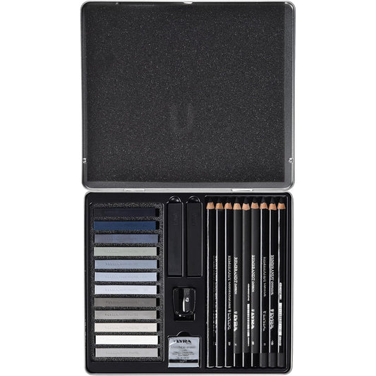 Lyra Rembrandt Gray Tone Set - Assortment of Hard Pastel Drawing Pencils and Charcoal for Artists and Students - Multipurpose Set of Graphite Carbon Pencils and Accessories for Sketching and Design