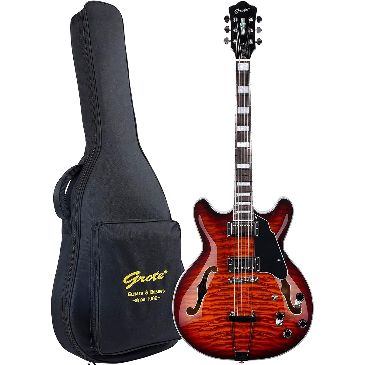 Grote Semi-Hollowbody Electric Guitar Thinline Arched Top Coil Splitting with Gig Bag GYS-35 (Vintage Sunburst)