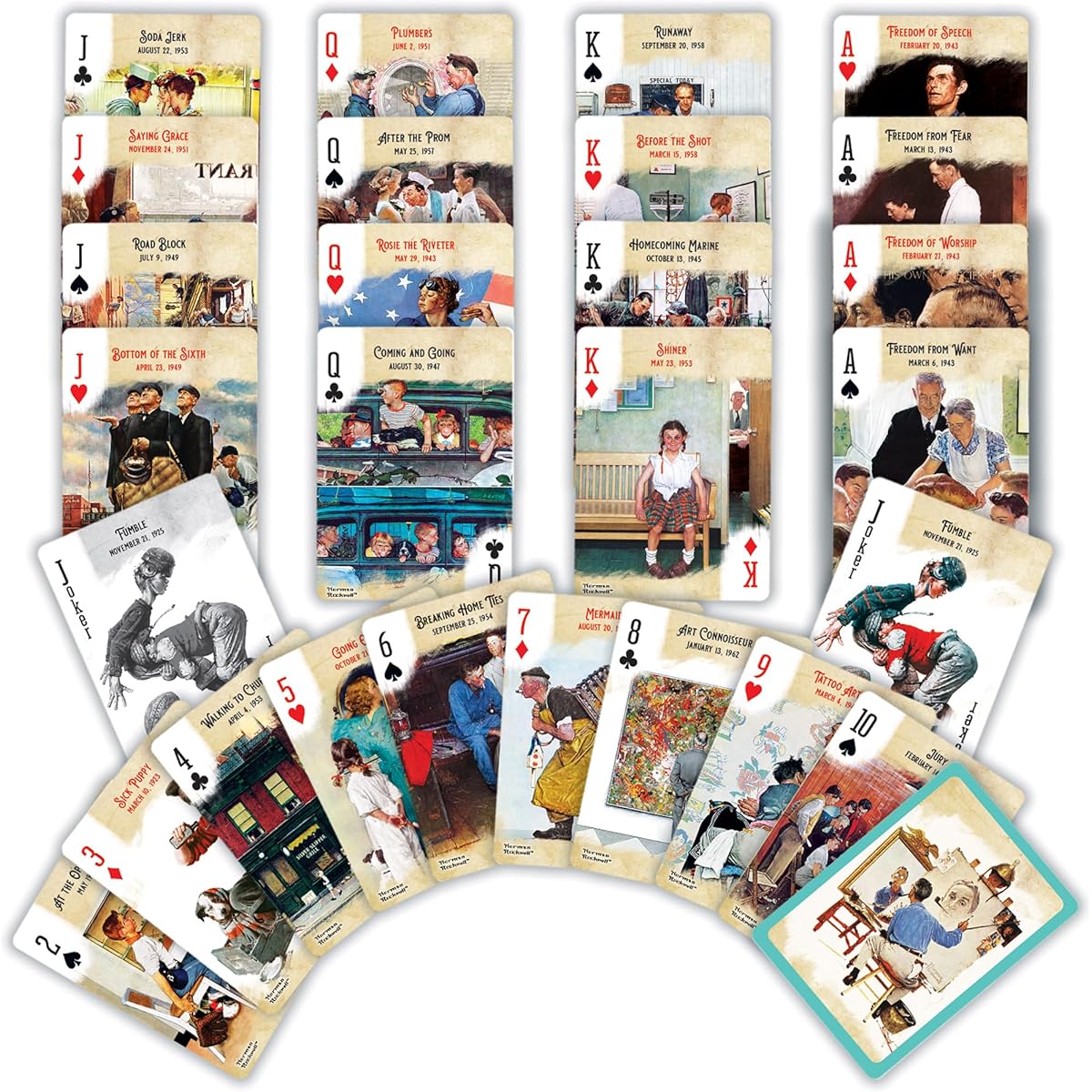 MasterPieces Family Games Norman Rockwell Playing Cards - Officially Licensed Playing Card Deck for Adults Kids Family