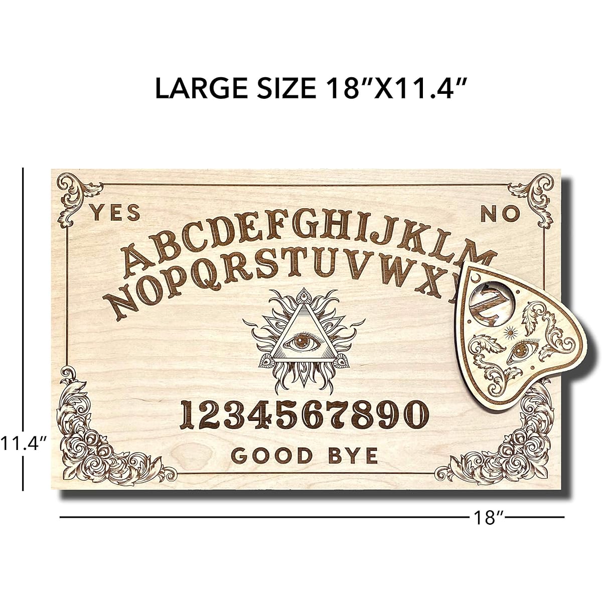 Large Wooden Spirit Board - Handmade Talking Spirit Board with Wooden Planchette - Handmade Wooden Premium Quality Talking Board (Large All Seeing Eye Board)