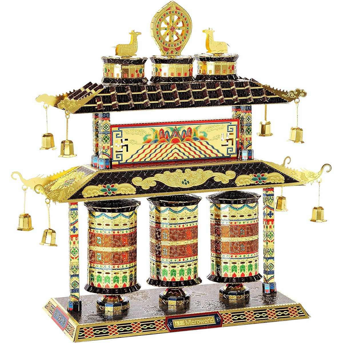 Microworld 3D Metal Puzzle Tibetan Prayer Wheel Metal Model Kit DIY 3D Puzzle for Adults Brain Teaser Art Craft Home Decoration Gift Toy for Teens