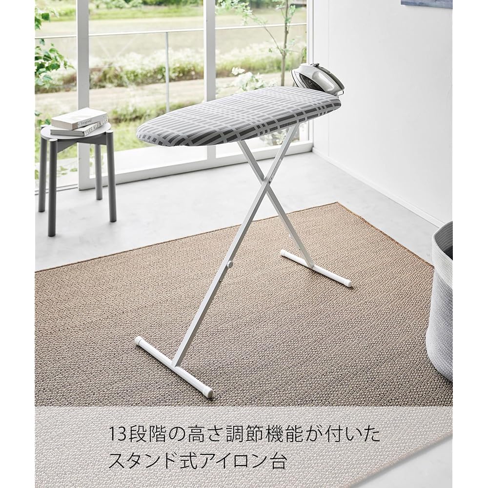 Yamazaki Jitsugyo Scandinavian Style Press, Check Gray, Approximately W80 x D36 x H52-77cm (when used), Living Standard, Ironing Board, Stand Type, Adjustable Height 2844