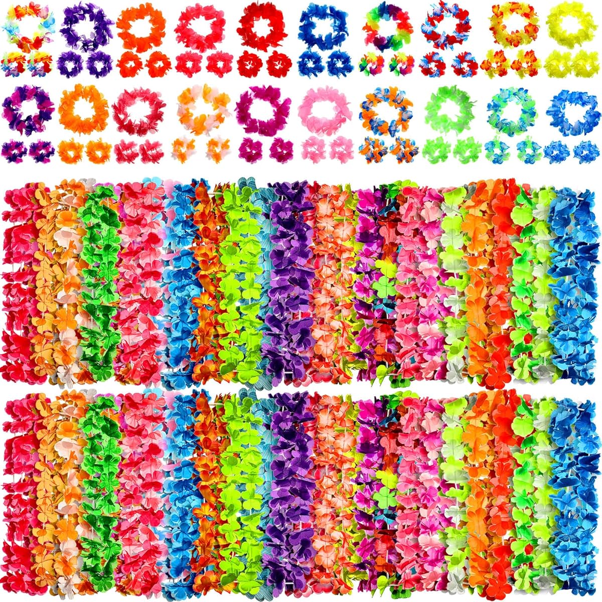 Hawaiian Lei Hawaiian Party Decorations 220 Pieces Flower Necklaces 100 Pieces Flower Leis 40 Pieces Headbands 80 Pieces Wristbands Tropical Theme Party Luau Party Favors