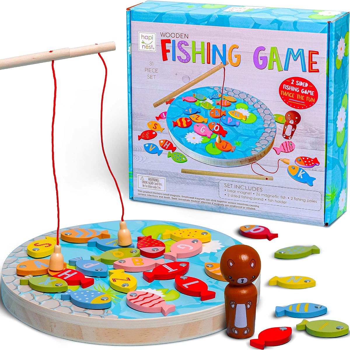 Hapinest Wooden Magnetic Fishing Game for Kids Boys Girls Ages 3 4 5+ ABC Alphabet Letters and Counting Learning Toys for Toddlers Montessori Games Fine Motor Skills