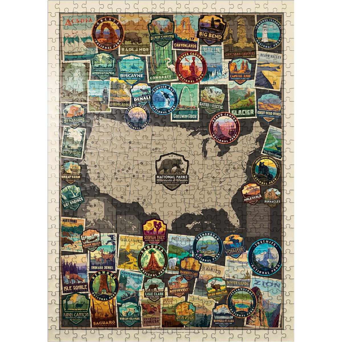 63 U.S. National Parks: Collage Map Vintage Poster - Premium 500 Piece Jigsaw Puzzle for Adults