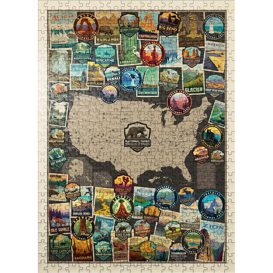 63 U.S. National Parks: Collage Map Vintage Poster - Premium 500 Piece Jigsaw Puzzle for Adults