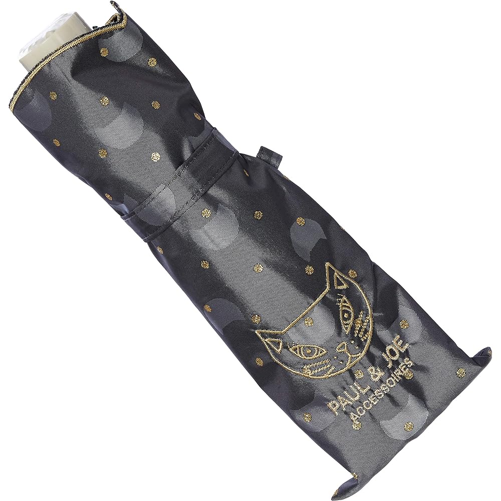 [Moonbat] Folding Umbrella PAUL & JOE (Paul & Joe) Cat Embroidery Parasol Folding Umbrella Parasol For Both Sunny and Rainy Days Umbrella Heat Shielding Logo Dot Cat Fashionable Cute Women's Black Rib Length: Approx. 50cm