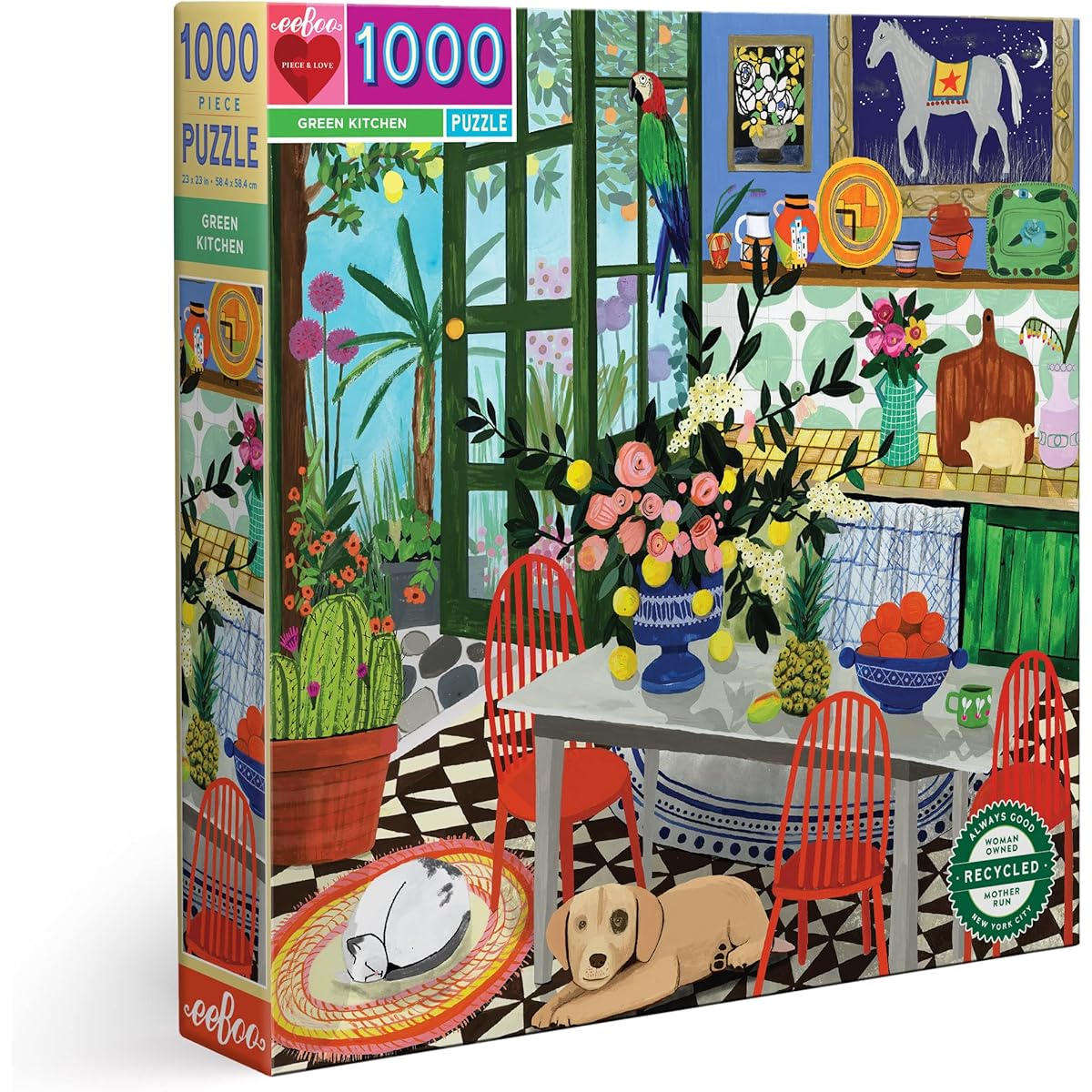 eeBoo: Piece and Love Green Kitchen 1000 Piece Adult Square Jigsaw Puzzle Multicolor for Adults and Families with Shiny Sturdy Pieces and Minimal Puzzle Dust
