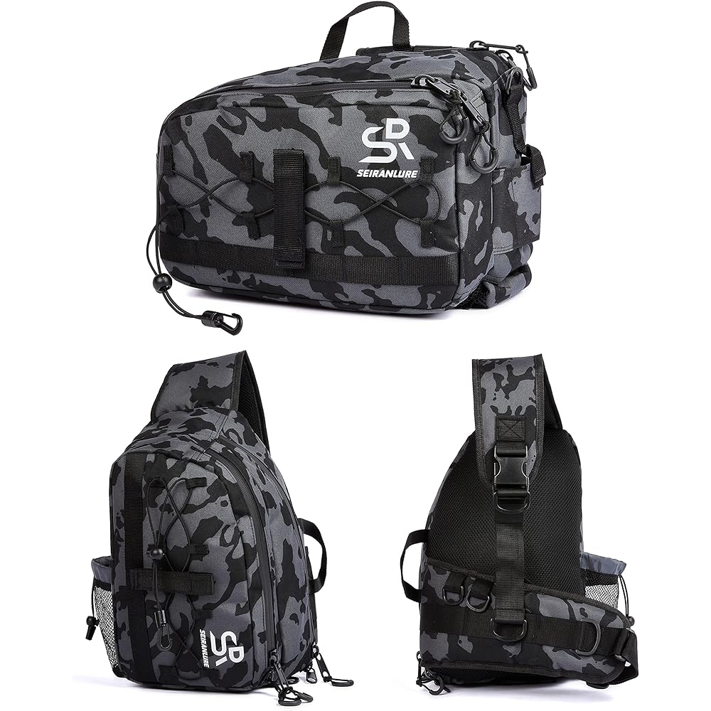 [Seiran Lure] Fishing Bag, Body Bag, Shoulder Bag SR-BG1 Fishing Bag, Fishing Tackle Bag, Outdoor Pack Rod Holder Included, Waterproof Back Side, Waterproof Zipper
