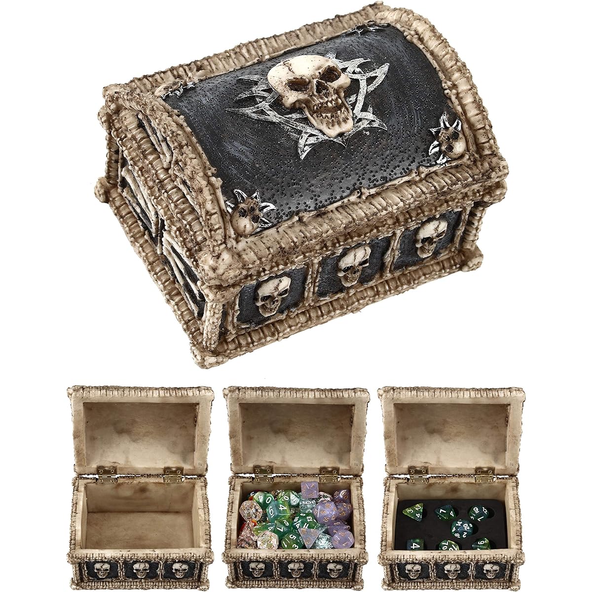 Forged Dice Co. Deluxe Skull and Bones Dice Storage Chest Box - Container Holds 10 Sets of Polyhedral Dice or 70 Individual Dice for Set of 7 Polyhedrals