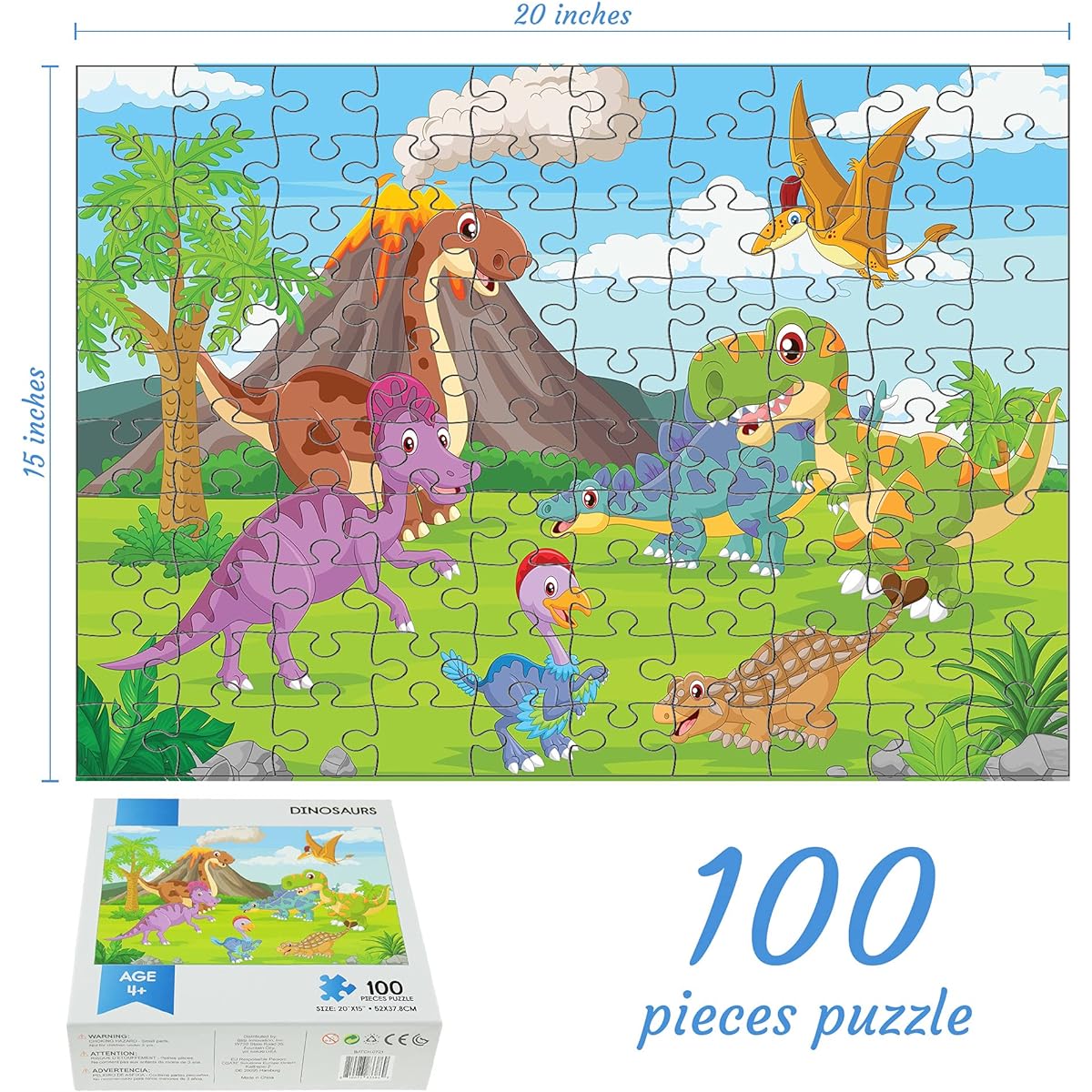 Riverbend Designs 100 Piece Jigsaw Puzzle for Adults and Kids - Colorful Kids Themed Puzzle Game Dinosaur