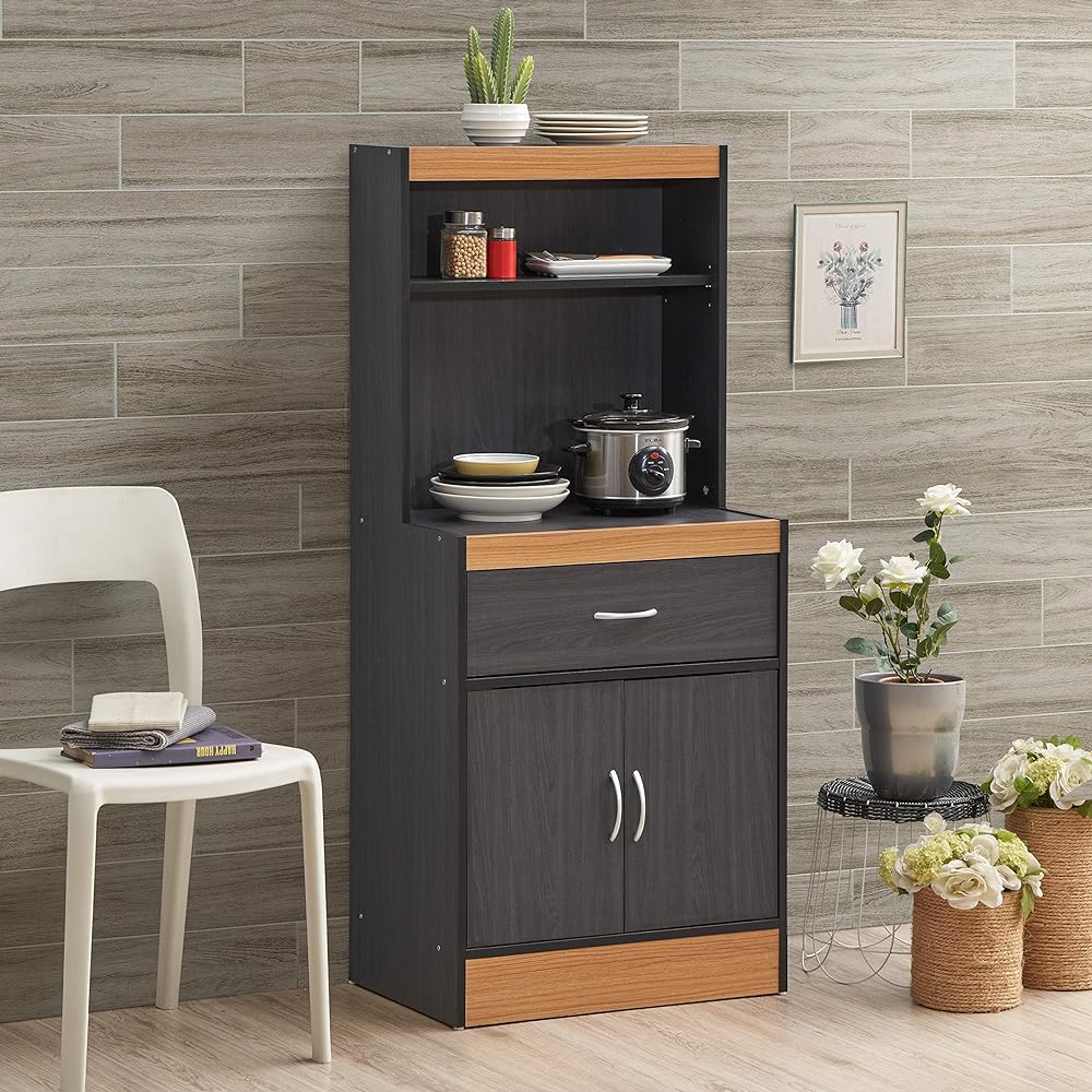 Hodedah Kitchen Cabinet Black Beech Tall Type 137cm Open Shelf 1 Drawer Storage with Lower Door [Regular Japanese Import Product]