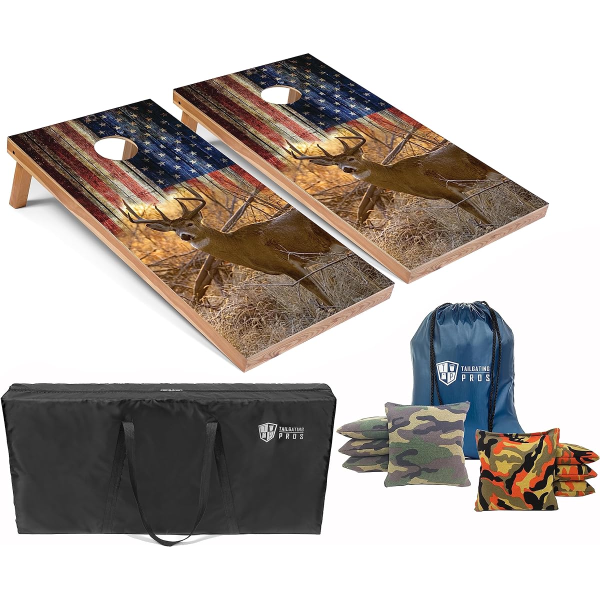 Tailgating Pros Cornhole Board Set with Bean Bag and Carrying Case - 4'x2' Cornhole Toss - Tournament and Lightweight Options - Optional LED Lights