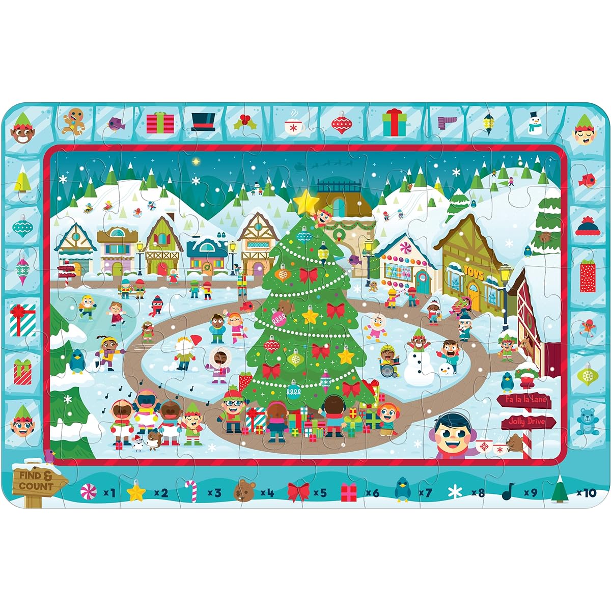 Chuckle & Roar - Christmas Village Puzzle - Engaging and Educational Puzzle for Kids - Large Pieces for Preschool Hands - 50 Piece Floor Puzzle