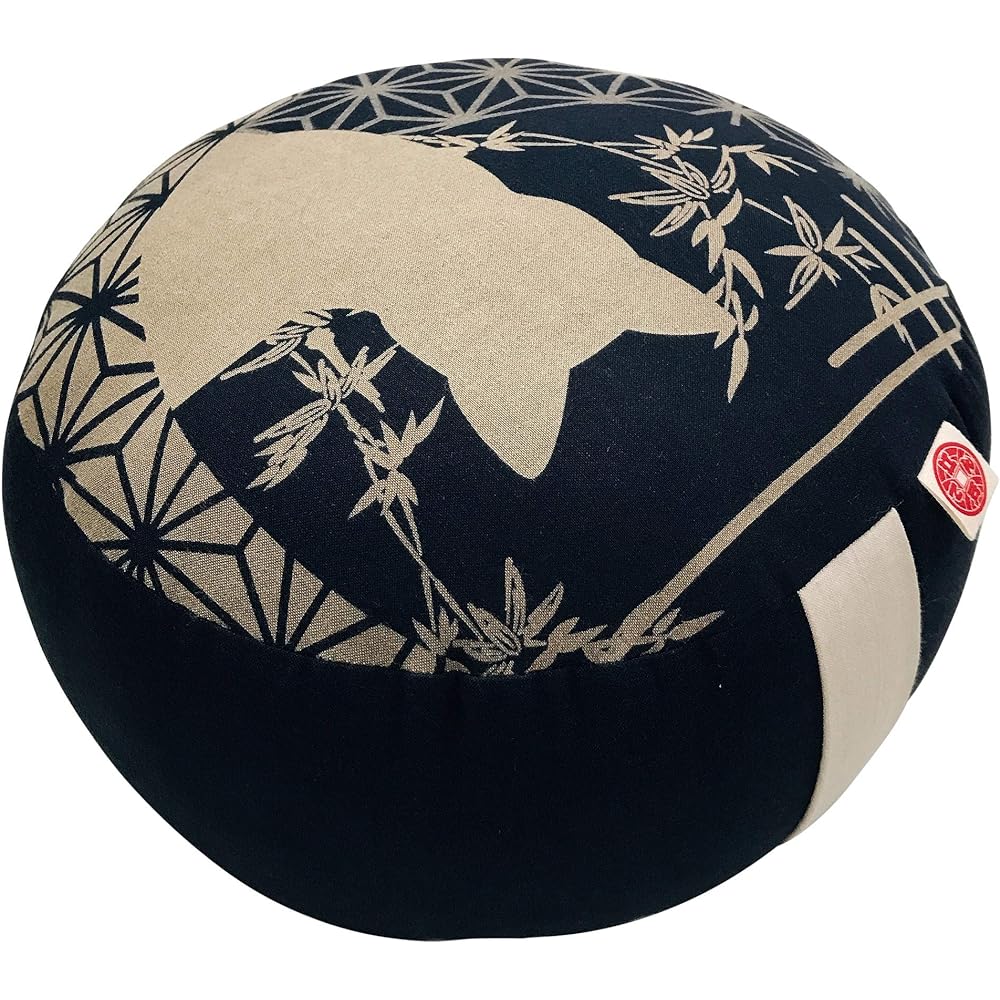 [Edoten] Zafu Zafu cushion for zazen and yoga, with discharge dyed pattern, high-quality zafu made from dungaree fabric, with sticky hands, without tucks, 003 Round window cat, navy blue, hand made
