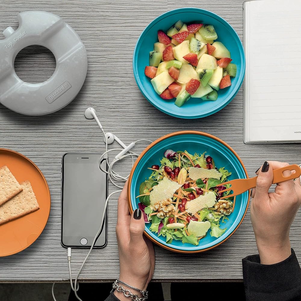 guzzini Picnic Basket Blue 16.8 x H14.4cm 565-780ml Salad Lunch Box & Ice Cooler ZERO 100101.166