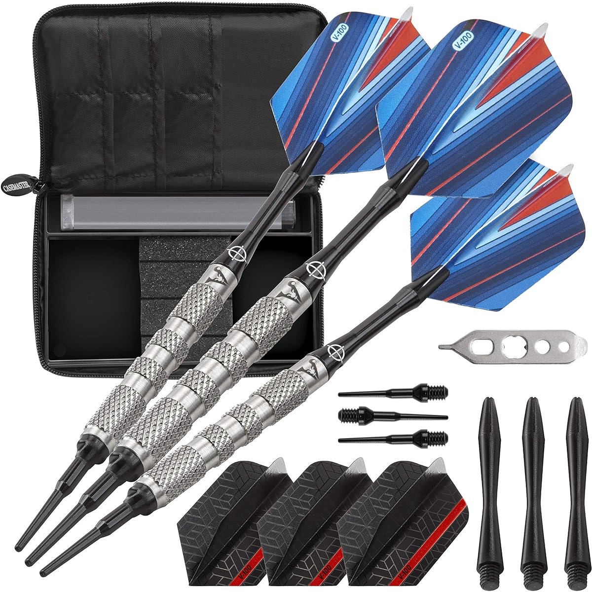 Viper Viper by GLD Products Sidewinder Tungsten Soft Tip Darts Knurled Barrel 18 Grams Casemaster Select Blue Nylon Dart Case