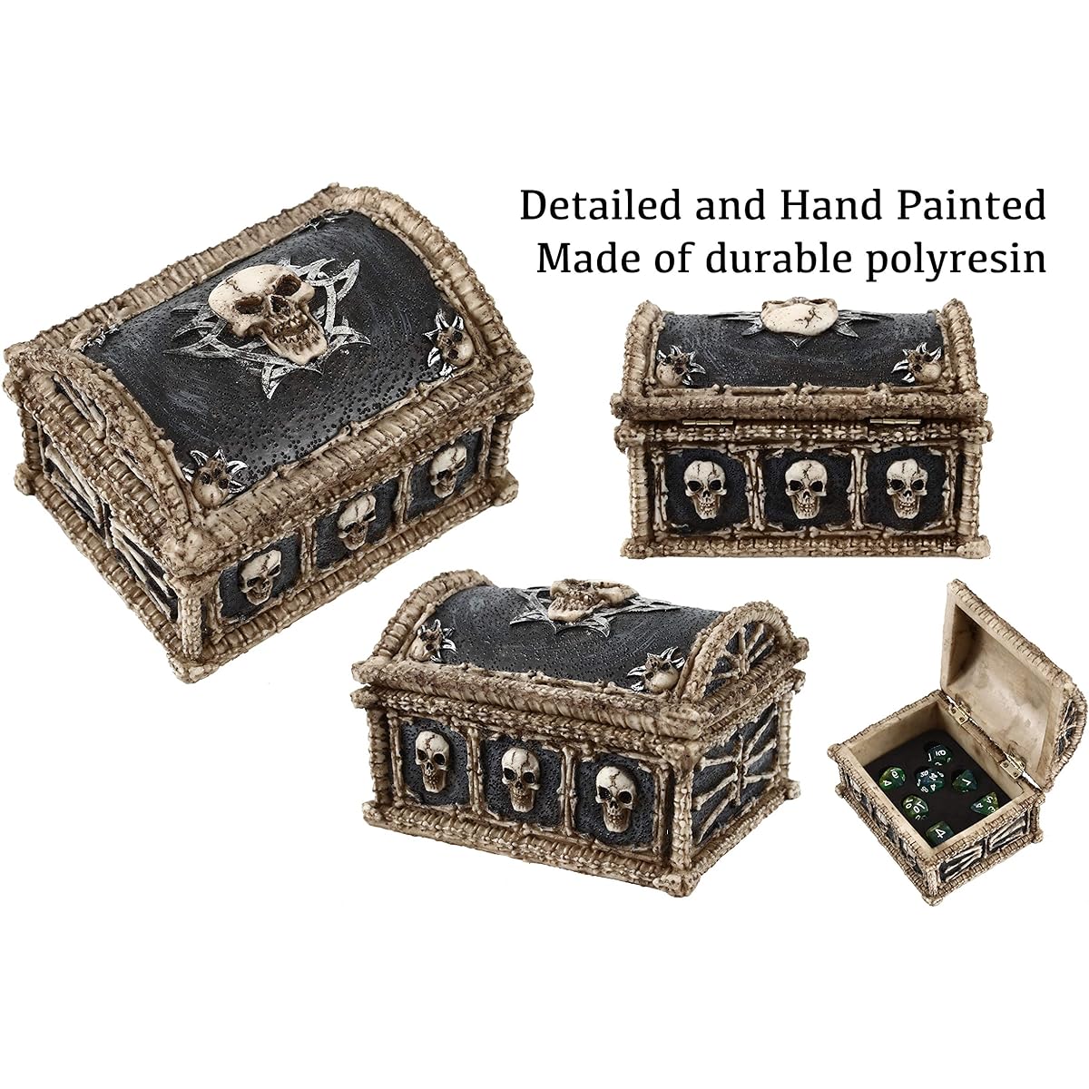 Forged Dice Co. Deluxe Skull and Bones Dice Storage Chest Box - Container Holds 10 Sets of Polyhedral Dice or 70 Individual Dice for Set of 7 Polyhedrals