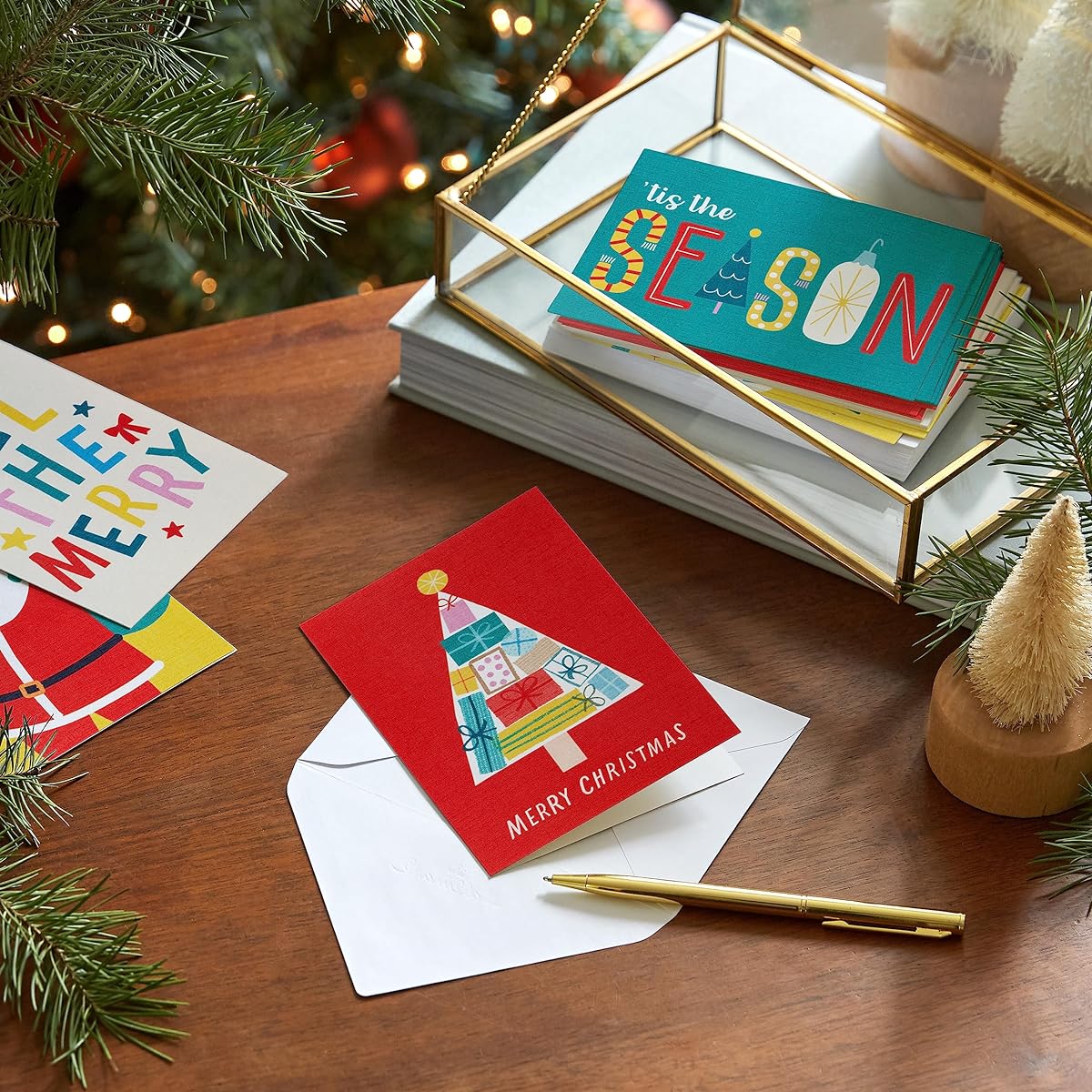 Hallmark Festive Fun Boxed Christmas Card Assortment (36 Cards and Envelopes) Red, Green, Yellow, Snowman, Santa