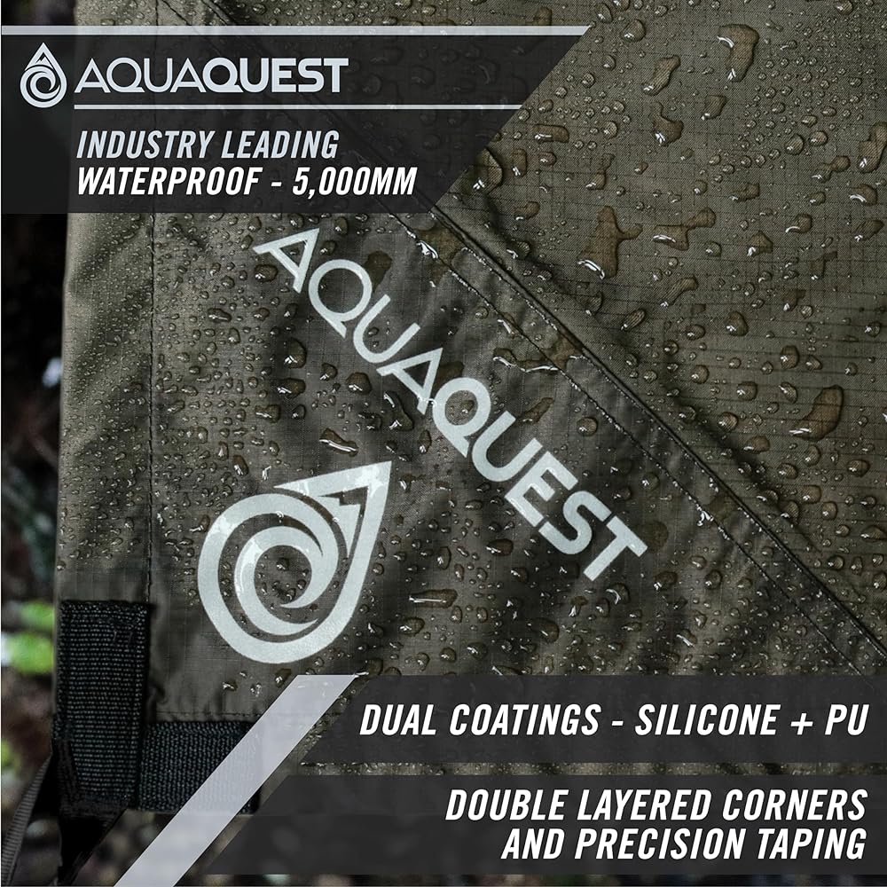 AQUAQUEST SAFARI Waterproof Camping Tarp - Lightweight Sunshade or Rainfly - Camping Essentials for Hiking, Backpacking and Hammocks