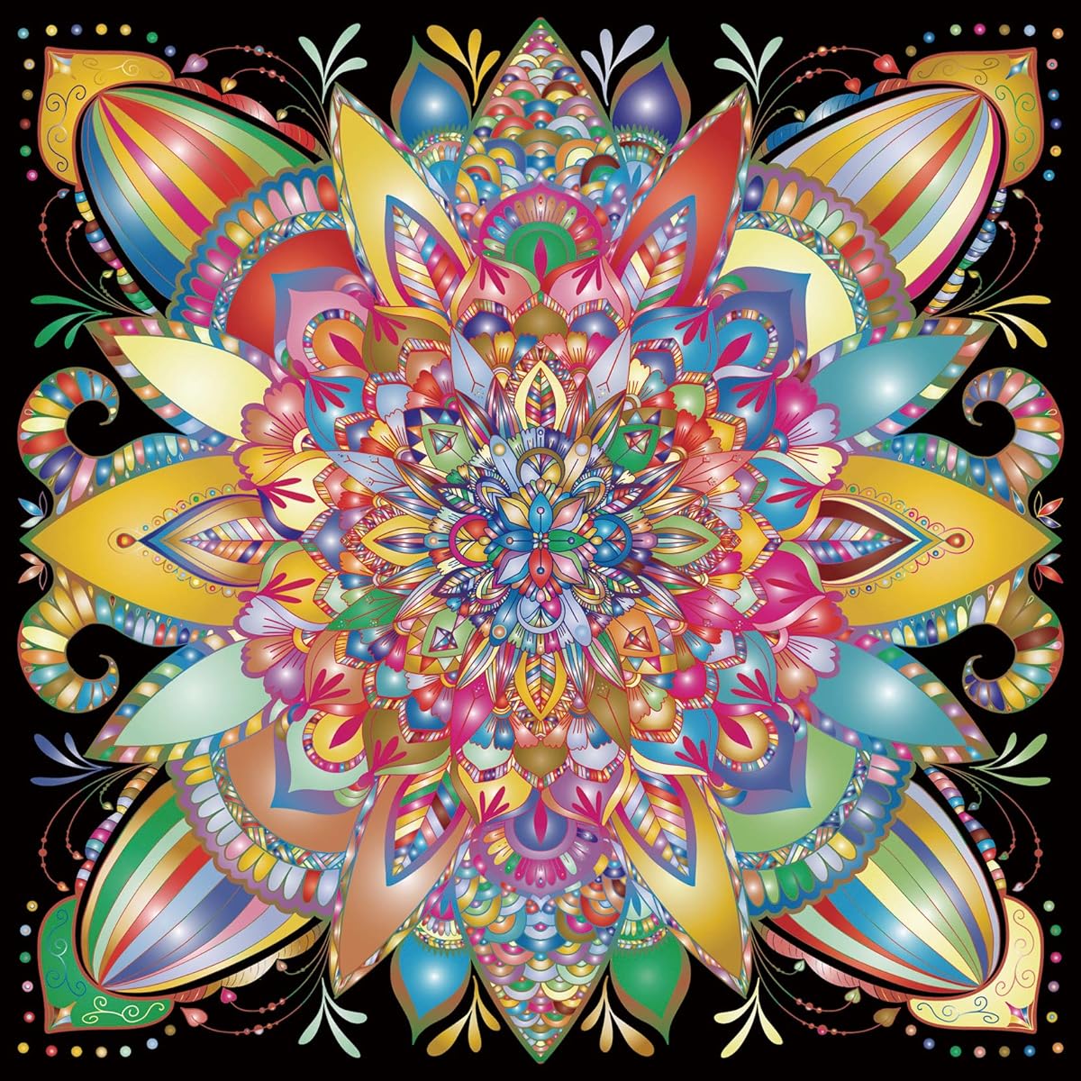 Bgraamiens Puzzle Black Fantasy 1000 Piece Creative Colorful Mandala Jigsaw Puzzle Color Challenge Puzzle