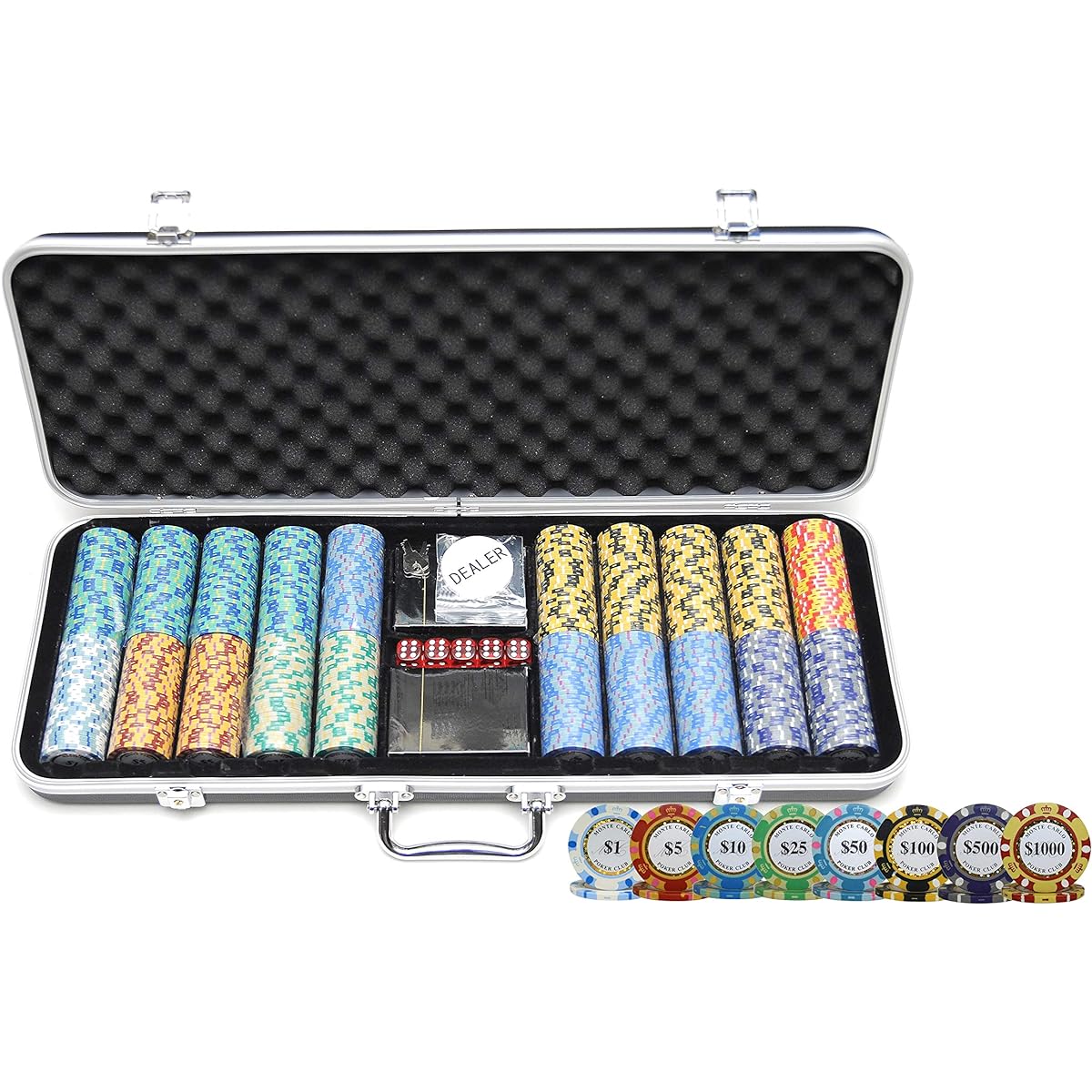 HAN'S DELTA Monte Carlo Poker Club Chip Set 14g Texas Hold'em Blackjack Casino Gambling Black ABS Case Card Dealer Button (Choose 300 or 500 Chipset)