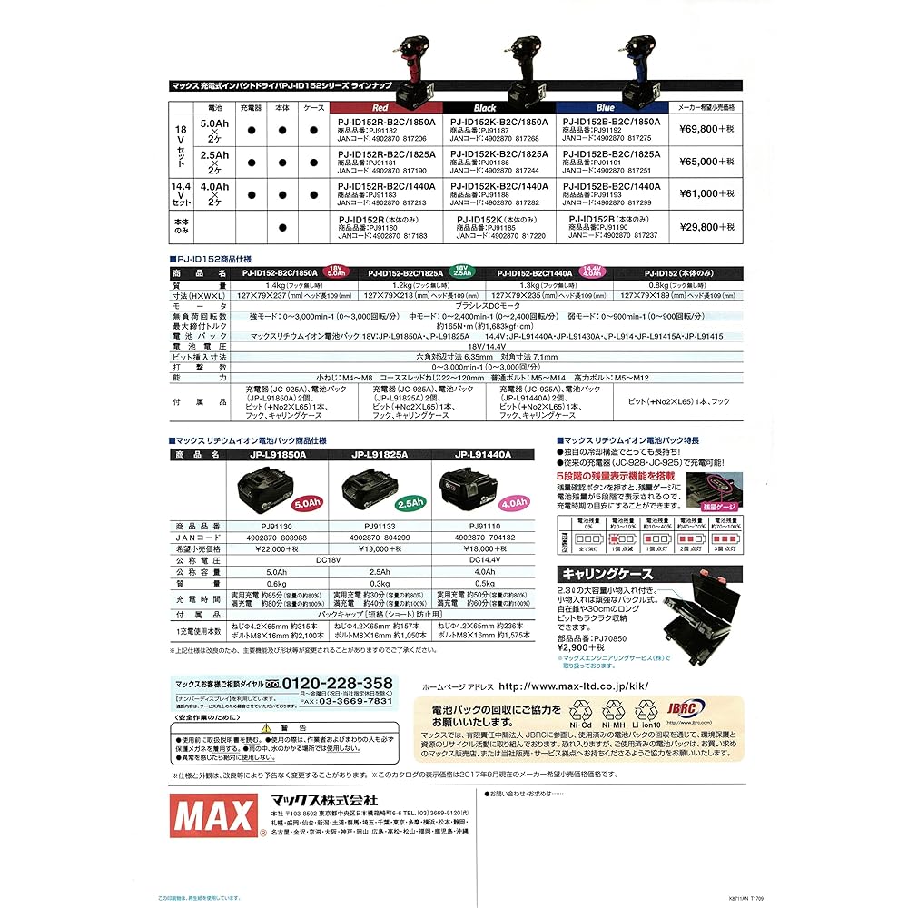 MAX MAX Rechargeable Brushless Impact Driver (Red) Body Only PJ-ID152R (PJ91180)