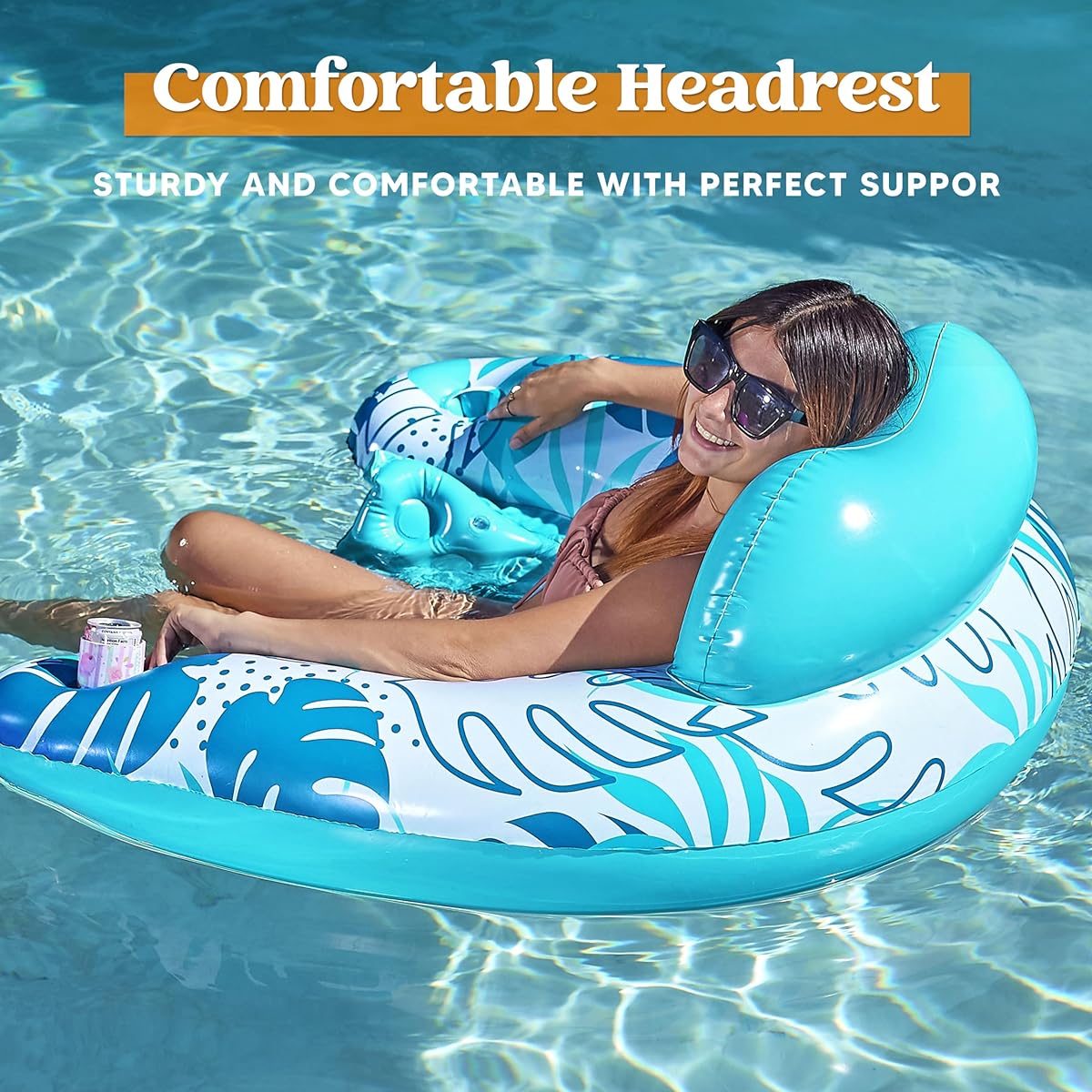 2 Pack XL Tropical Leaf Inflatable Pool Chairs (Blue, Pink)