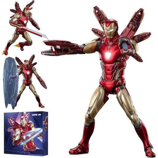 LonullyMege Iron Man MK85 (Deluxe Version) Action Figure - 7" Chest and Eyes Metal Painting Collectible Model - 20 Joints Movable Multi-Weapon Accessories Toy (1/10 Scale)
