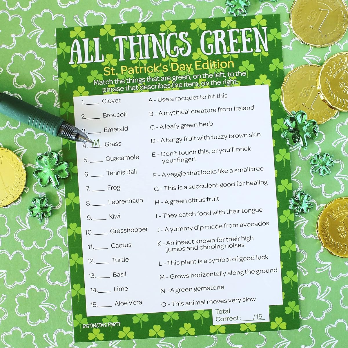 DISTINCTIVS St. Patrick's Day All Things Green Classroom Party Game 25 Player Cards